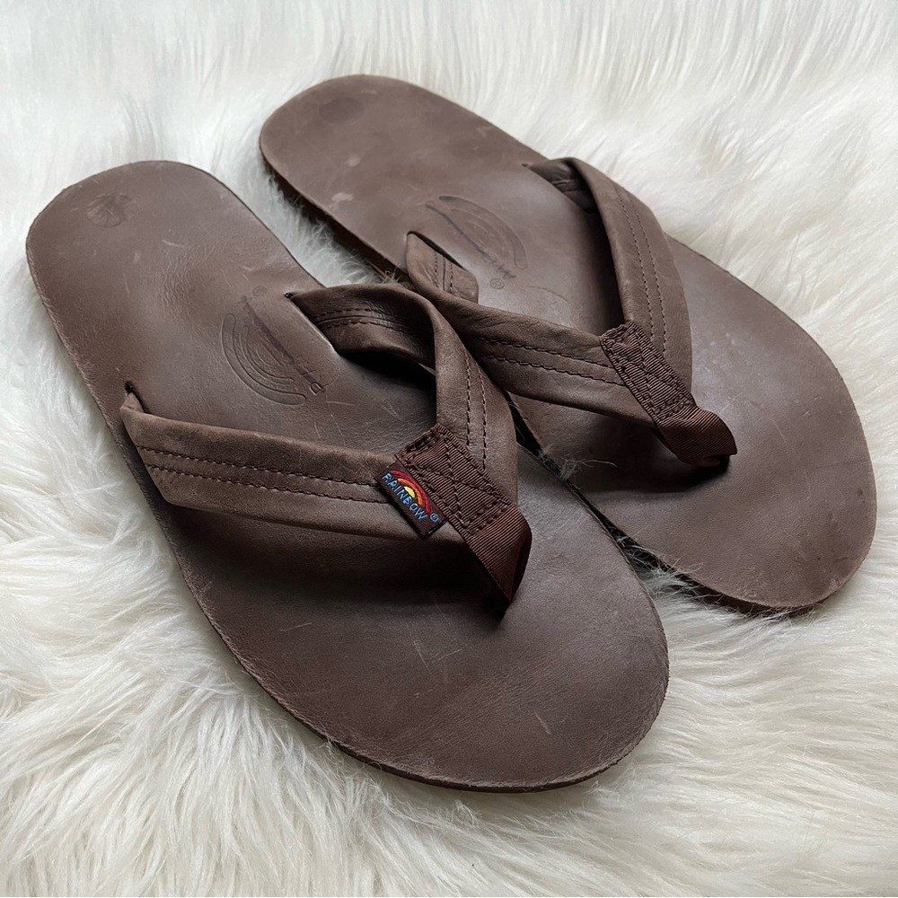 New Rainbow Men’s Flip Flops Sandals Medium US 8.5-9.5 Brown Leather